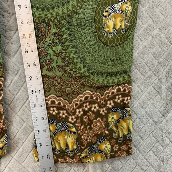 Kathmandu Imports Sz M Pants Green Colorful Elephant Baggy Boho Hippie Festival - Picture 8 of 16